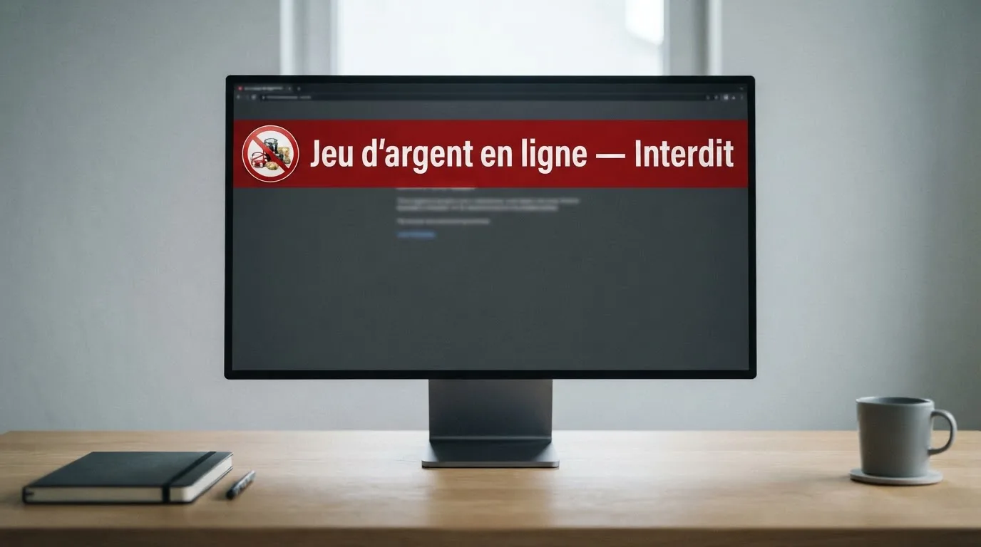 Bandeau d'avertissement rappelant l'interdiction du casino en ligne classique en France