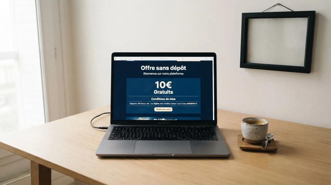 capture d'écran d'une page de bonus de bienvenue affichant les conditions d'une offre sans dépôt