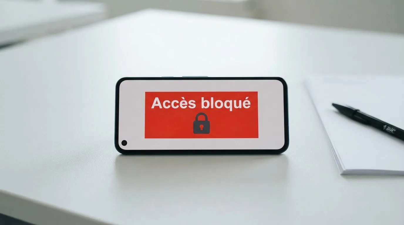 écran affichant un avertissement de blocage d'accès à un site de jeu