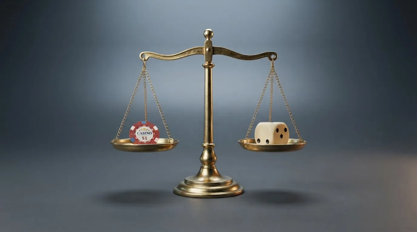Logo stylisé de l'Autorité nationale des jeux à côté d'un symbole de balance de la justice