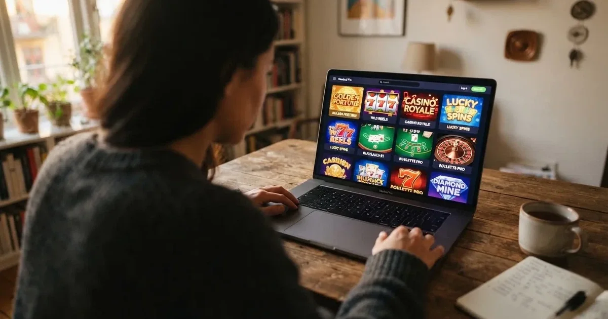 Écran d'accueil d'une plateforme de jeux de casino en ligne avec une grille de jeux