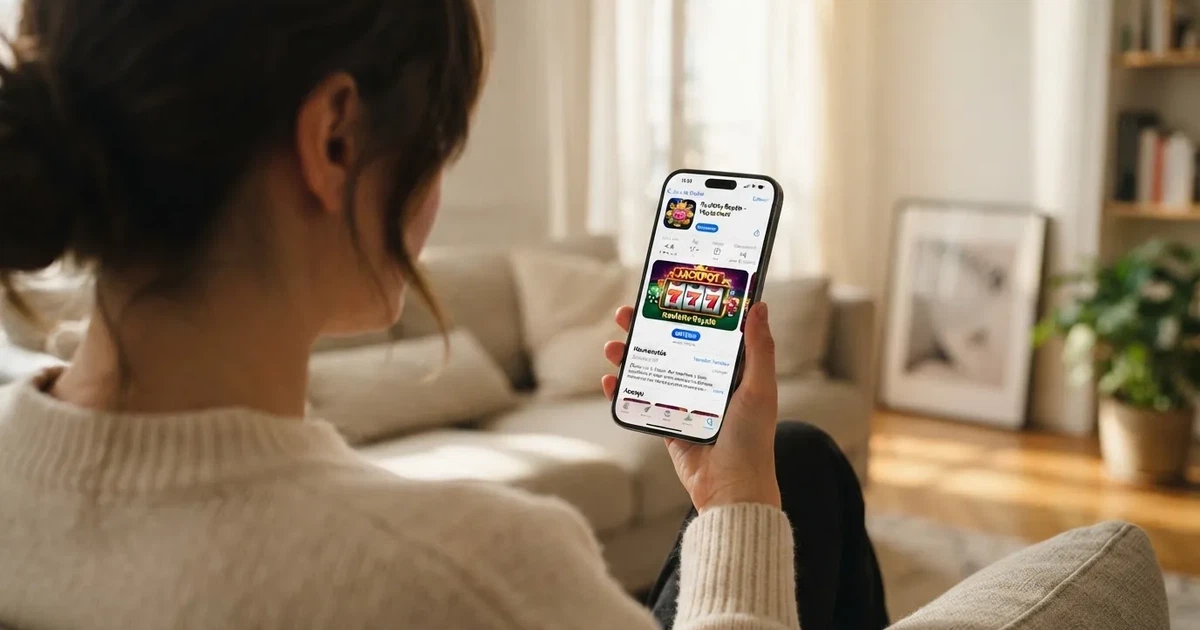 écran de smartphone affichant une page de téléchargement d'application de casino dans un magasin d'applications