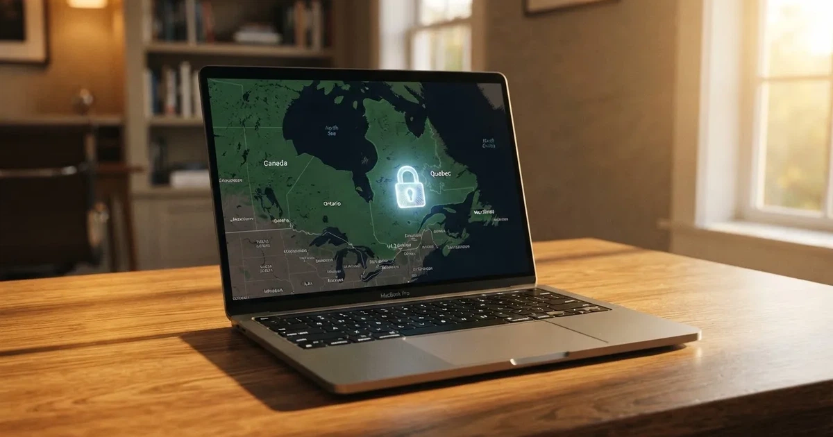 Un cadenas numérique superposé à une carte du Canada affichée sur un écran.