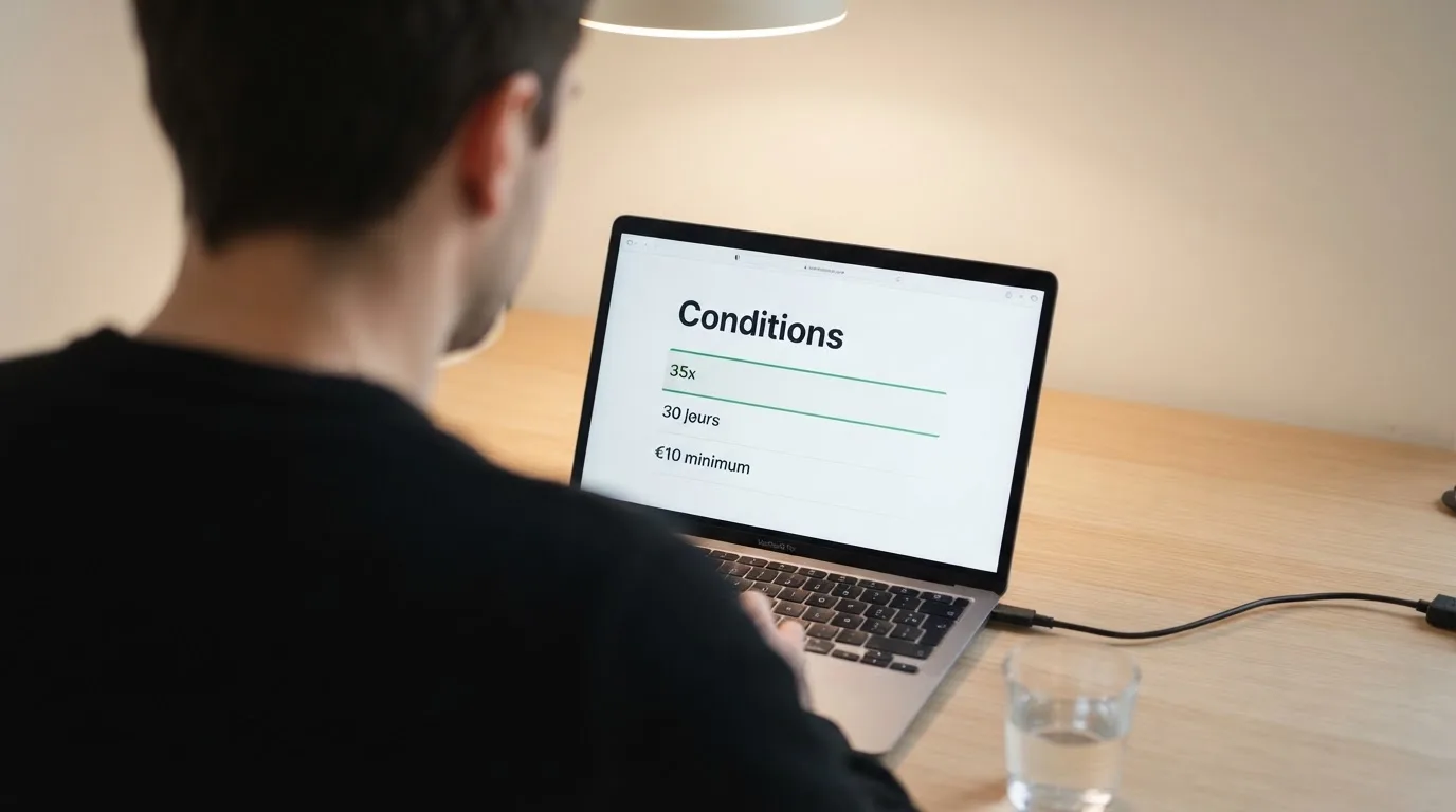 Capture d'ecran des conditions generales d'un bonus de bienvenue en ligne