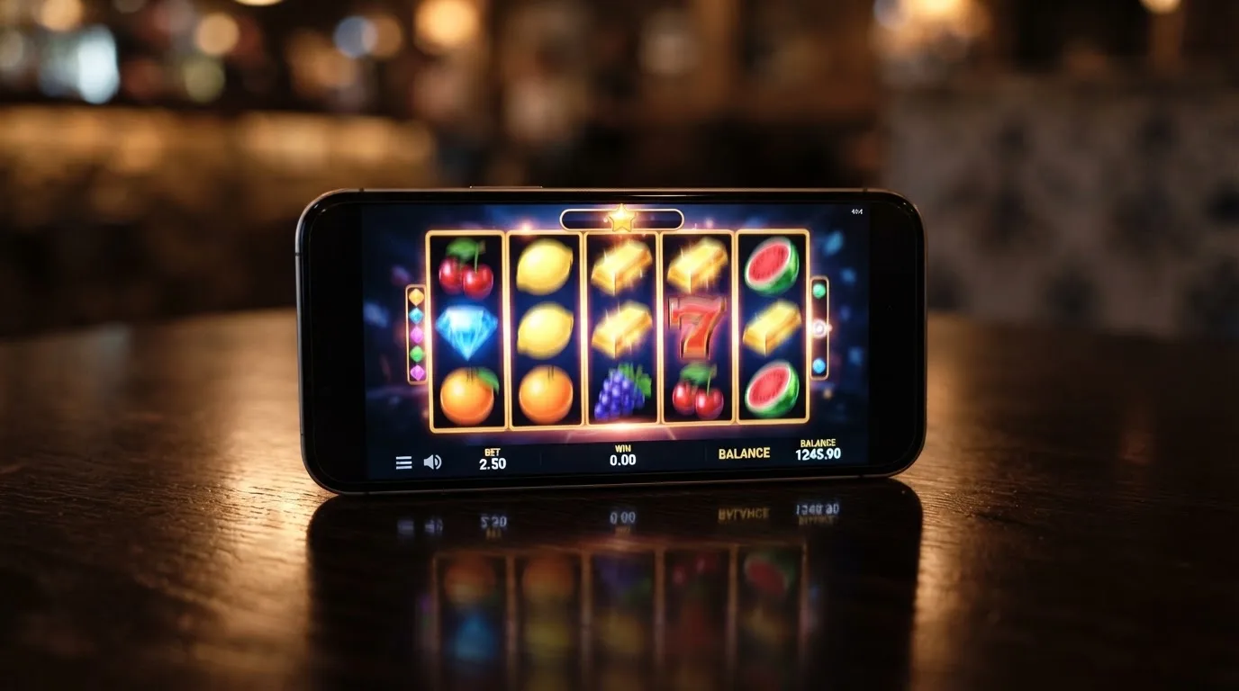 Rouleaux de machine à sous animés sur l'écran d'un casino en ligne, sans marque de casino visible