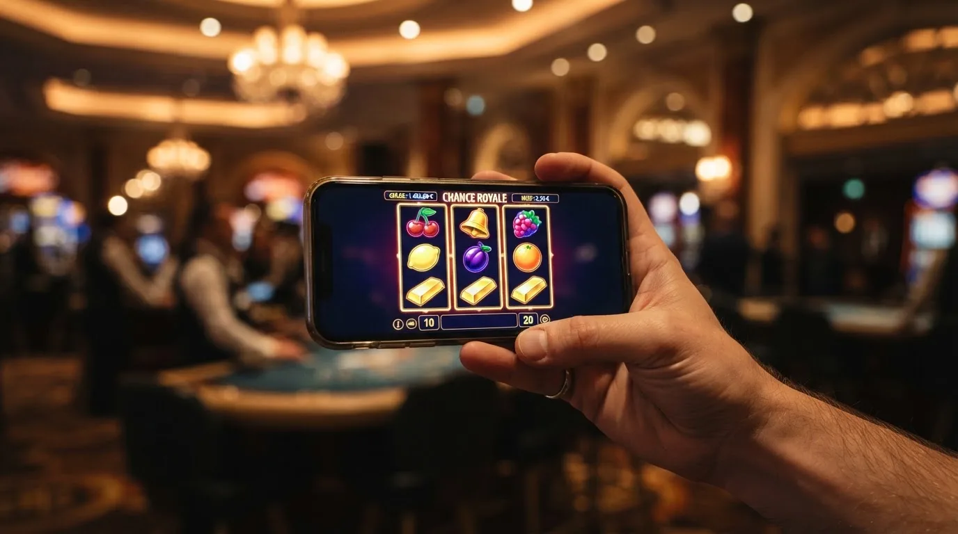 rouleaux d'une machine à sous en gros plan sur un écran de smartphone