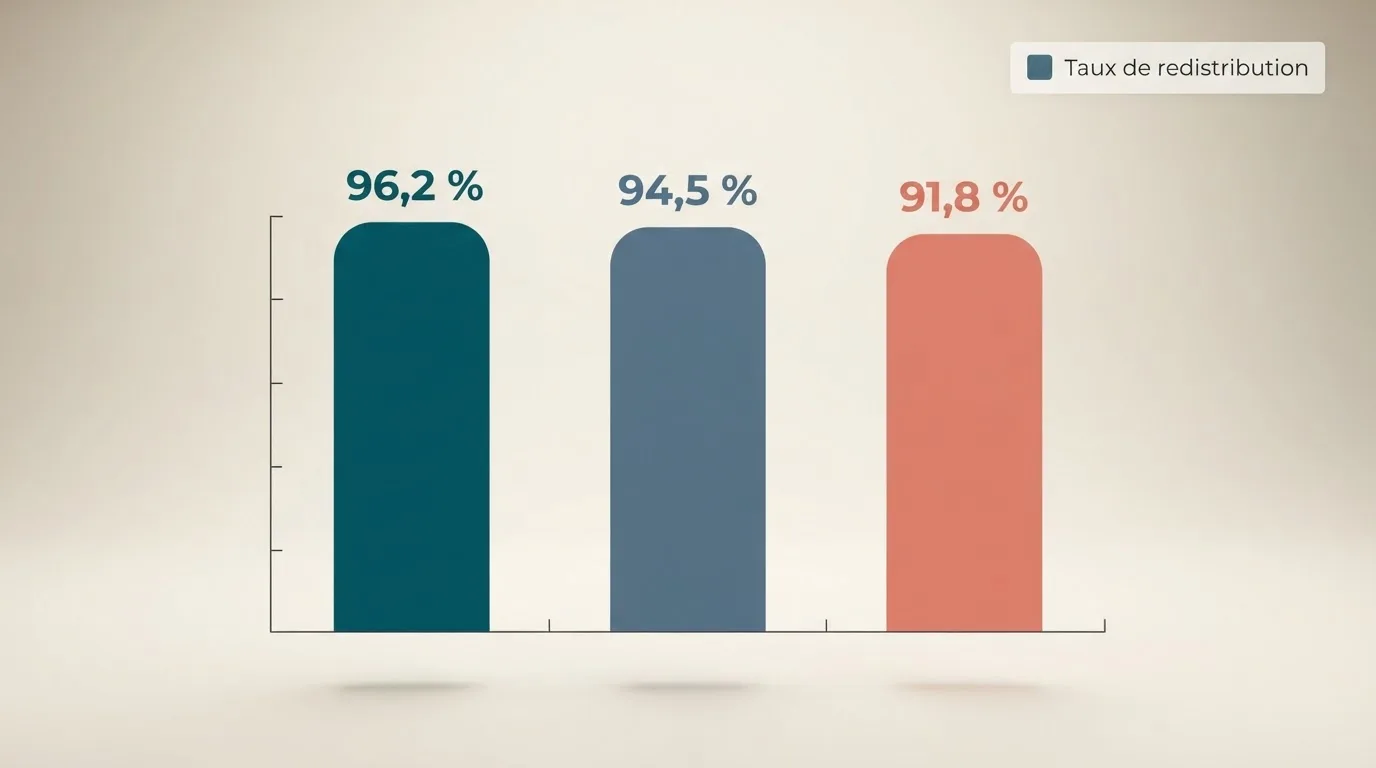 Tableau comparatif de taux de redistribution affichés sur plusieurs machines à sous en ligne