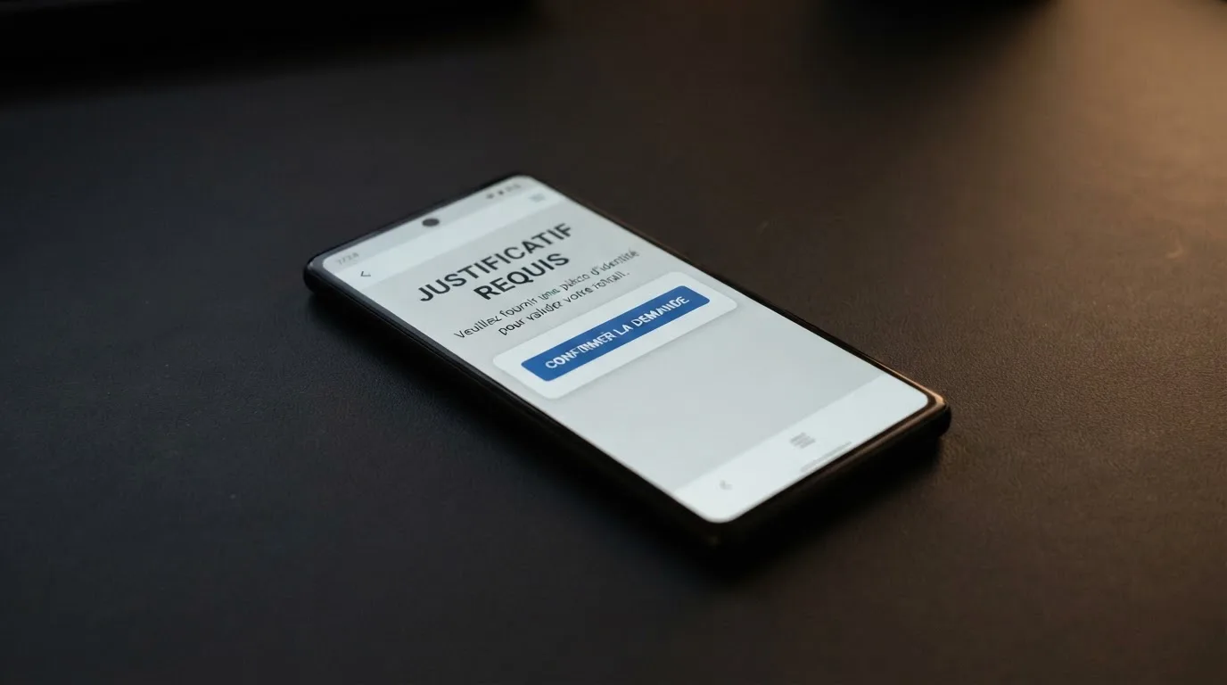 Formulaire de retrait en ligne affichant une demande de justificatif avant validation du paiement